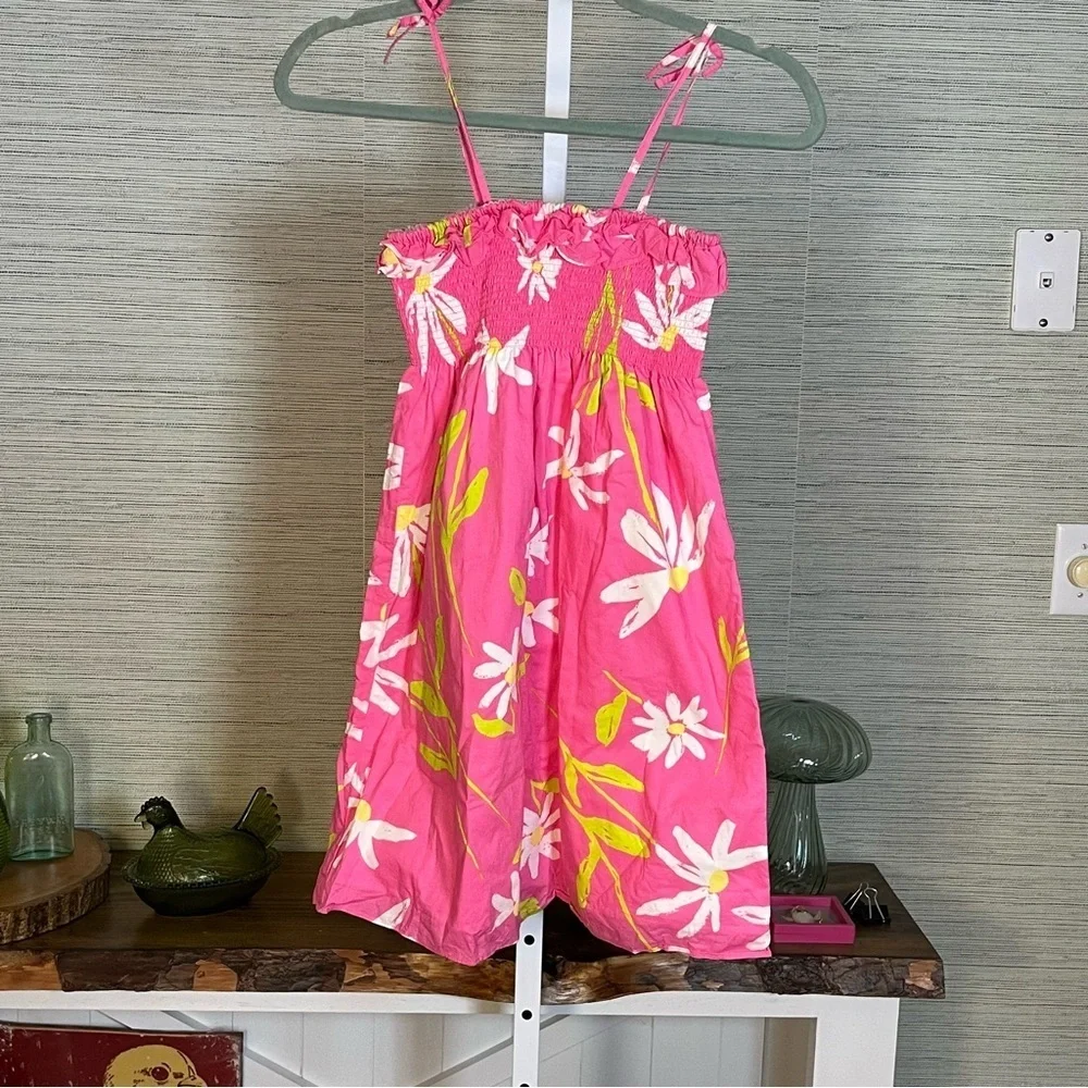 Lilly Pulitzer Girls Hotty Pink Twirlers Dress Smocked Bodice Tie Straps Sz 12